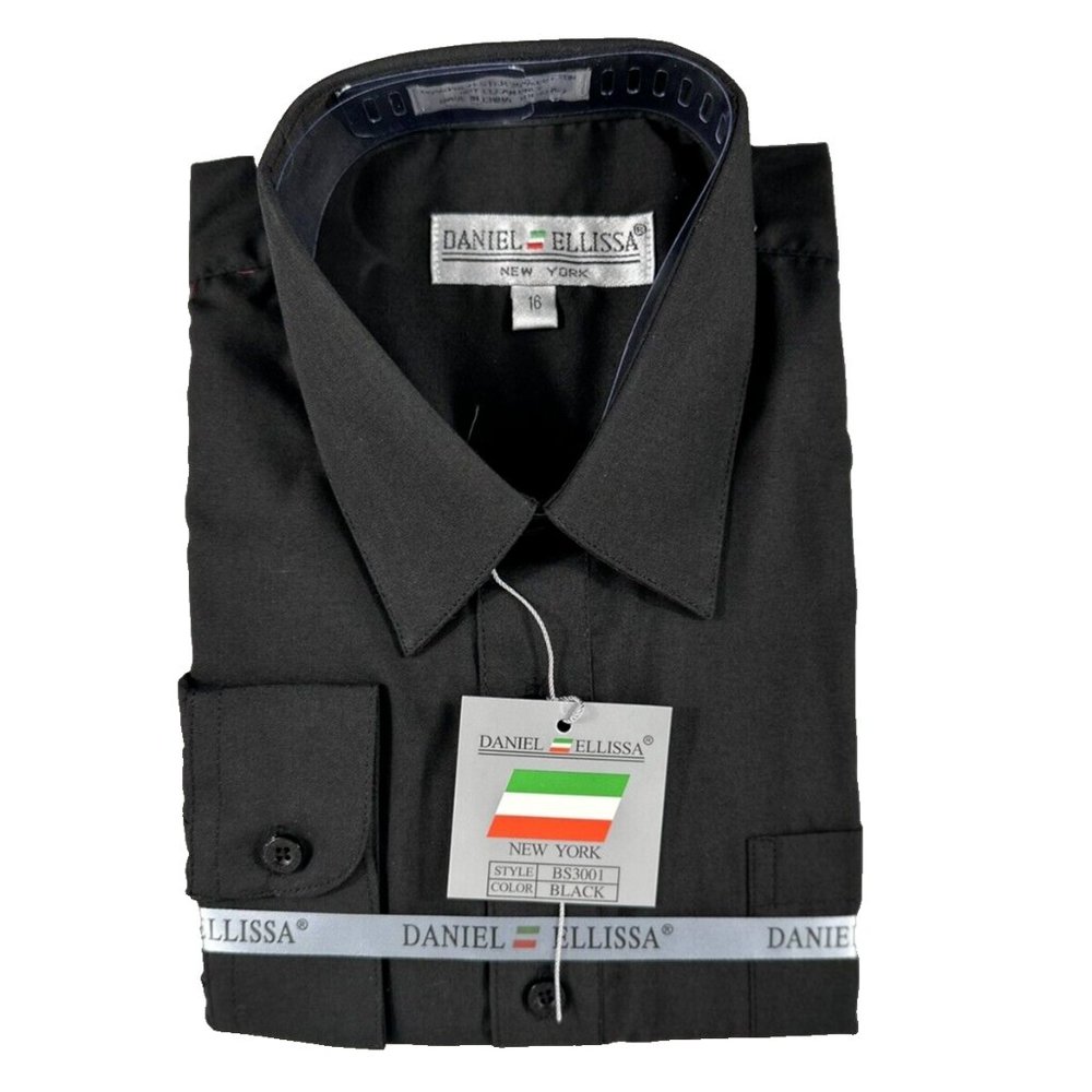 Daniel Ellissa Boys' Black Dress Shirt Convertible Cuff Long Sleeve Sizes 4 - 20